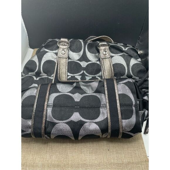 Coach Poppy Glam Tote Style 15443 Black Signature Shimmer with Magenta Lining - Picture 7 of 11